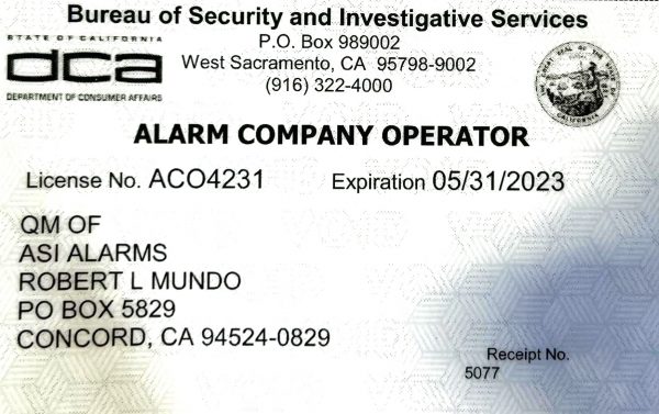 ACO License of ASIAlarms Company